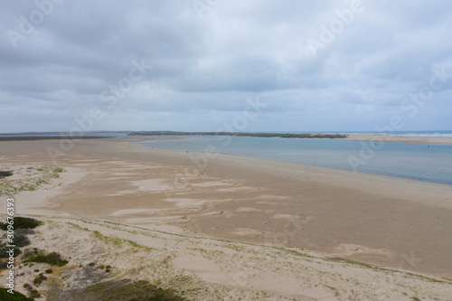 Aerial photograph of The Coorong at the mouth of the River Murray near Goolwa in South Australia