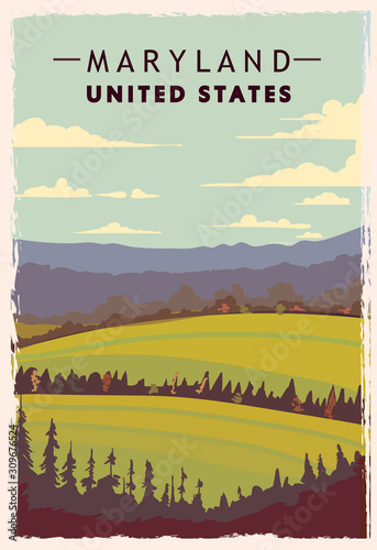 Maryland retro poster. USA Maryland travel illustration. United States of America