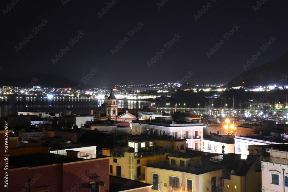 Night view of the town of Pozzuoli, Italy