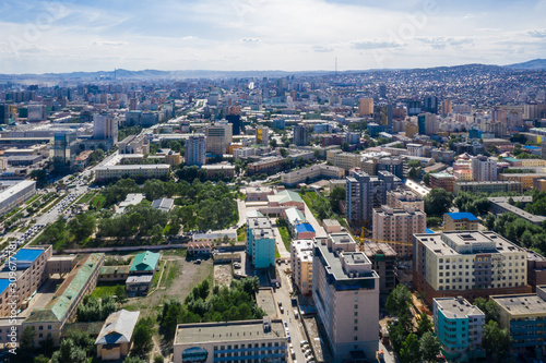 Aerial view of Ulaanbaatar, the capital of Mongolia, circa June 2019