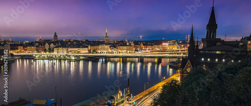 Sweden  Sotckholm City Skyline During Late Sunset  view from Old Town pier to Sodermalm district