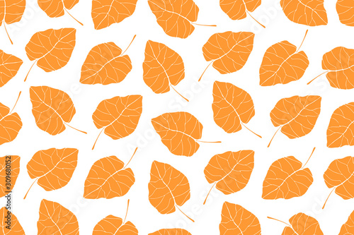 Floral vector seamless pattern with orange leaves. Vector elements isolated on white background.