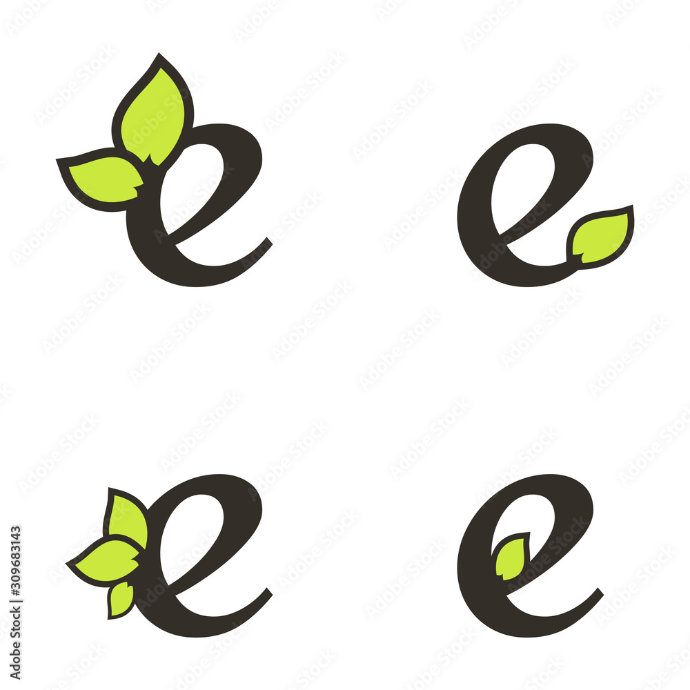 letter e logo template, tree leaf design vector letter e logo template, tree leaf design vector