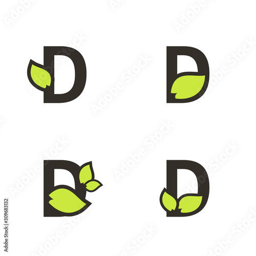 letter d logo template, tree leaf design vector