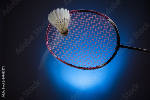 Badminton racket and shuttlecock  in motion closeup © lightpoet