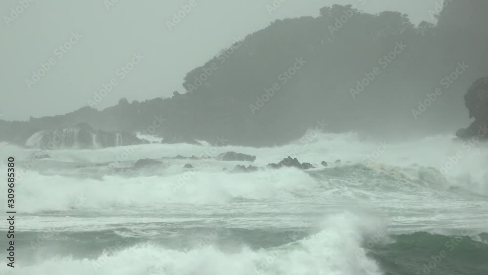 Rough Sea And Large Waves Lash Rugged Coastline During Hurricane - Hagibis Rough Sea And Large Waves Lash Rugged Coastline During Hurricane - Hagibis