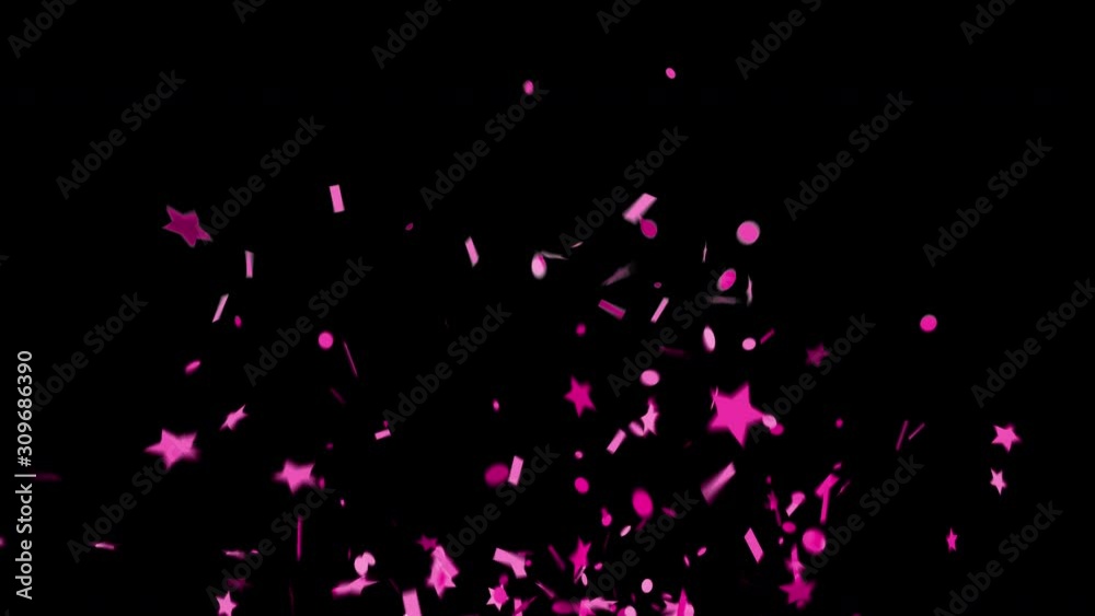Nice happy party surprise stars confetti explosion on dark background. 4K 3d animation with alpha channel. Holidays backdrop animation.