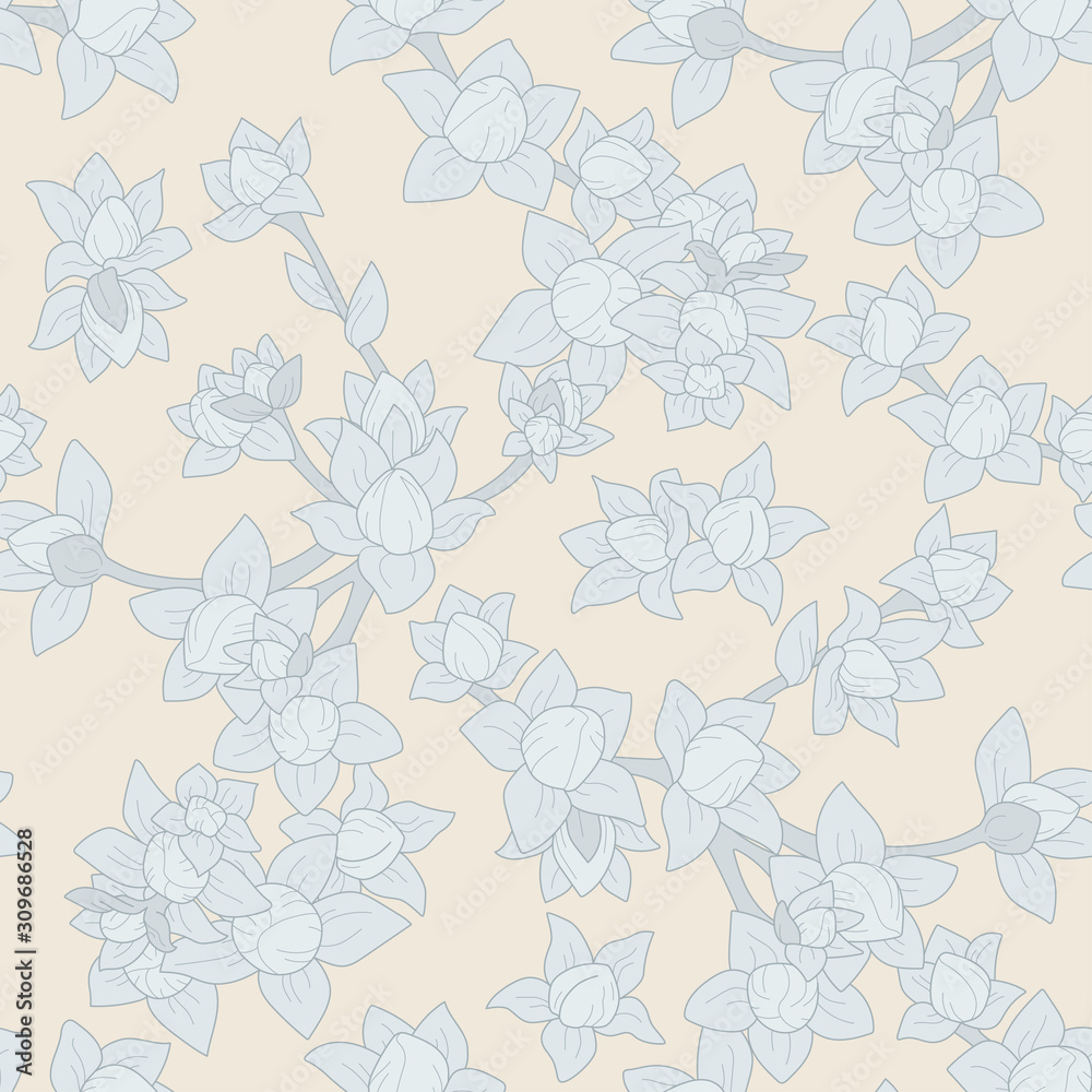 Vector seamless floral pattern with grey branches on the cream background Vector seamless floral pattern with grey branches on the cream background