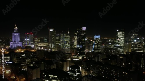 Wallpaper Mural Aerial view of the night city with skyscrapers and buildings in the business center of Warsaw, Poland. 17. December. 2019.  Torontodigital.ca