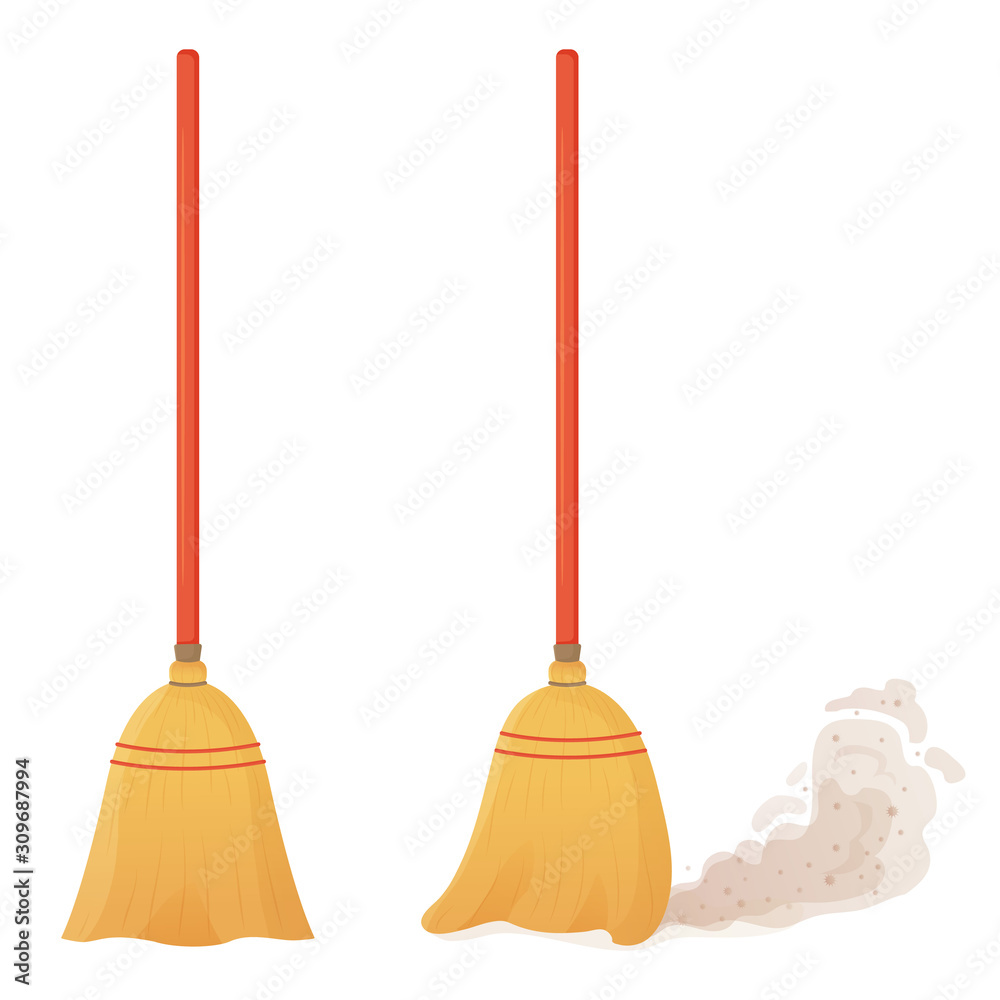 Cartoon broom set. A broom sweeps dust and dirt. Equipment and tools for  cleaning the element isolated on a white background. Household, cleaning  services, housewives,concept. Vector illustration. Stock Vector | Adobe  Stock