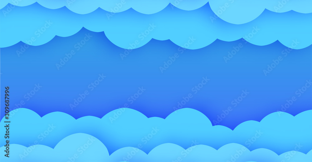 Fun Paper Cut Sky with Clouds. Cartoon Craft Elements