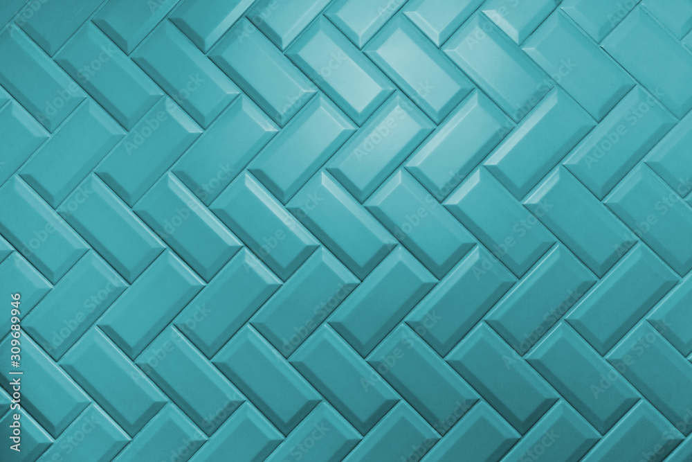 Beveled aqua menthe matt ceramic tiles pattern laid herringbone Beveled aqua menthe matt ceramic tiles pattern laid herringbone