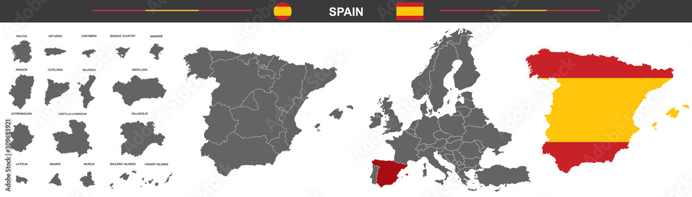vector map of Spain with borders of regions