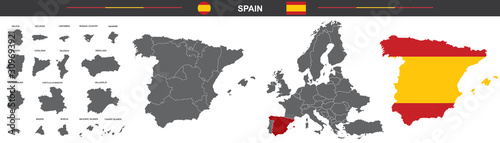 vector map of Spain with borders of regions photo
