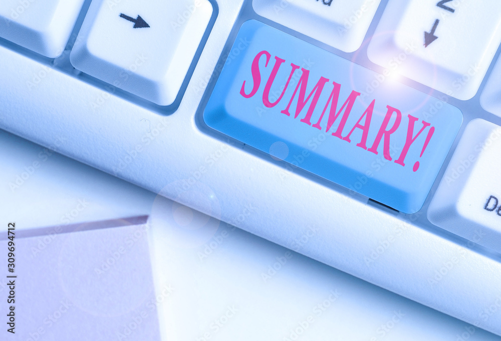 Writing note showing Summary. Business concept for brief statement or account of main points of something subject Writing note showing Summary. Business concept for brief statement or account of main points of something subject