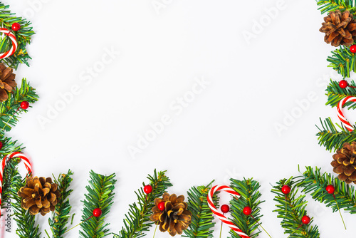 Happy New Year and Christmas day, top view flat lay composition decoration