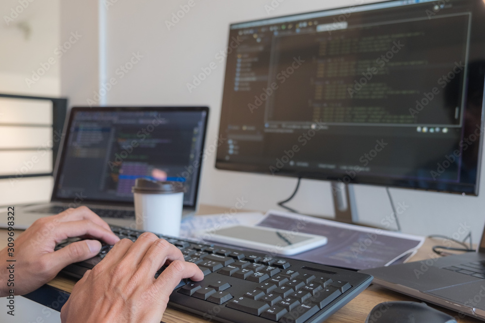 Programmers working in programming Programmer, developer and coding technology Website design, cybersecurity in the cyberspace society Programmers working in programming Programmer, developer and coding technology Website design, cybersecurity in the cyberspace society