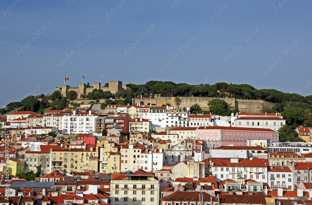 Overlooking the Historic City Centre of Lisbon and Saint George Castle (Castelo de São Jorge), Lisbon Portugal