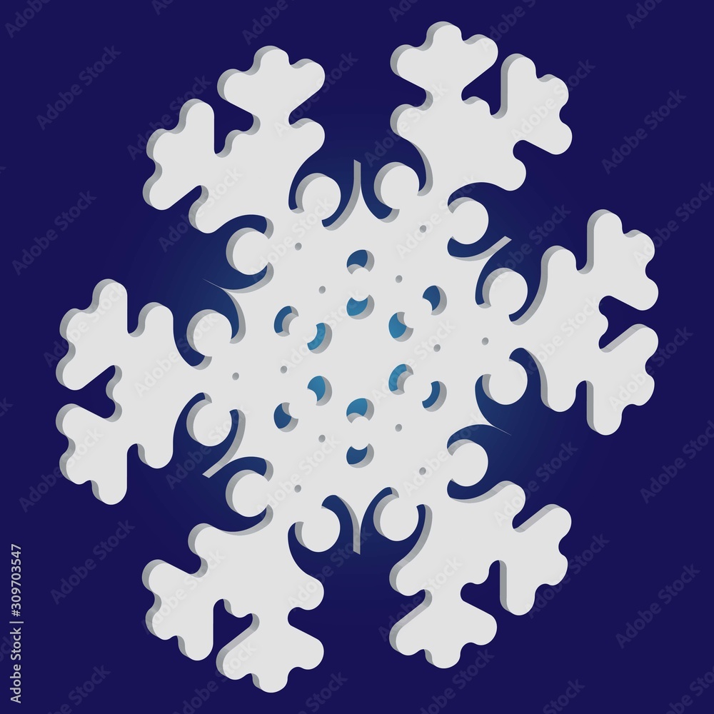 Christmas cut 3d snowflake on blue background. Christmas cut 3d snowflake on blue background.