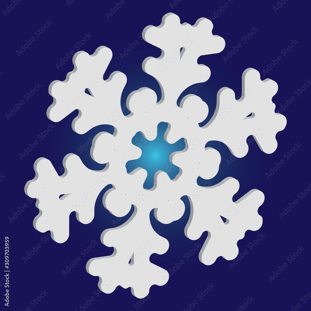 Simple snowflake with shadow on blue background. Simple snowflake with shadow on blue background.