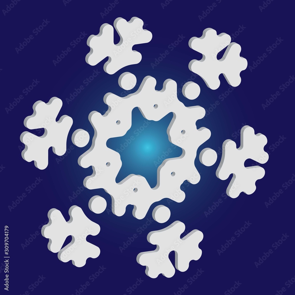 Christmas cut 3d snowflake on blue background. Christmas cut 3d snowflake on blue background.