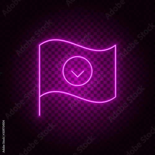 Flag, check vector icon. Element of simple icon for websites, web design, mobile app, info graphics. Pink color. Neon vector on dark background