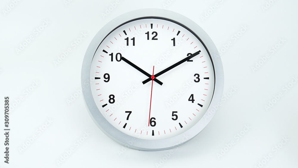 Gray wall clock face beginning of time  am or pm on White background,  Copy space for your text, Time concept.. Stock Photo | Adobe Stock