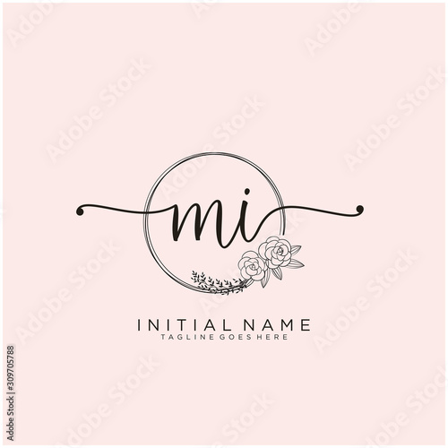 MI Letter Initial beauty monogram and elegant logo design, handwriting logo of initial signature, wedding, fashion, floral and botanical with creative template design.
