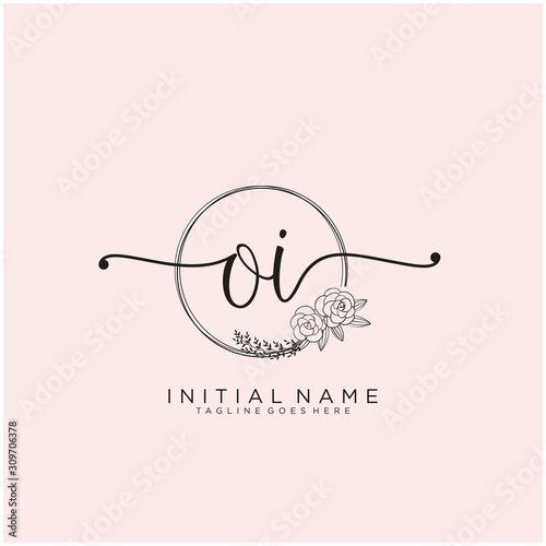 OI Letter Initial beauty monogram and elegant logo design, handwriting logo of initial signature, wedding, fashion, floral and botanical with creative template design.