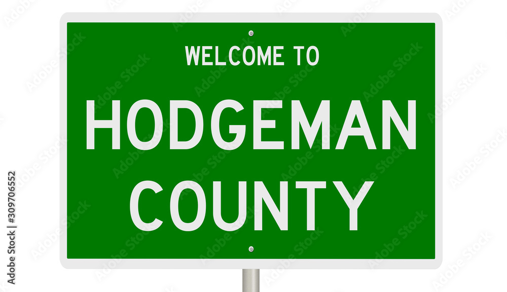 Rendering of a green 3d highway sign for Hodgeman County