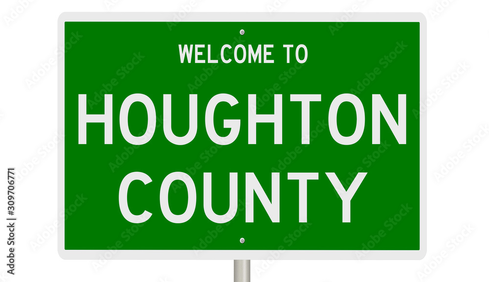 Rendering of a green 3d highway sign for Houghton County