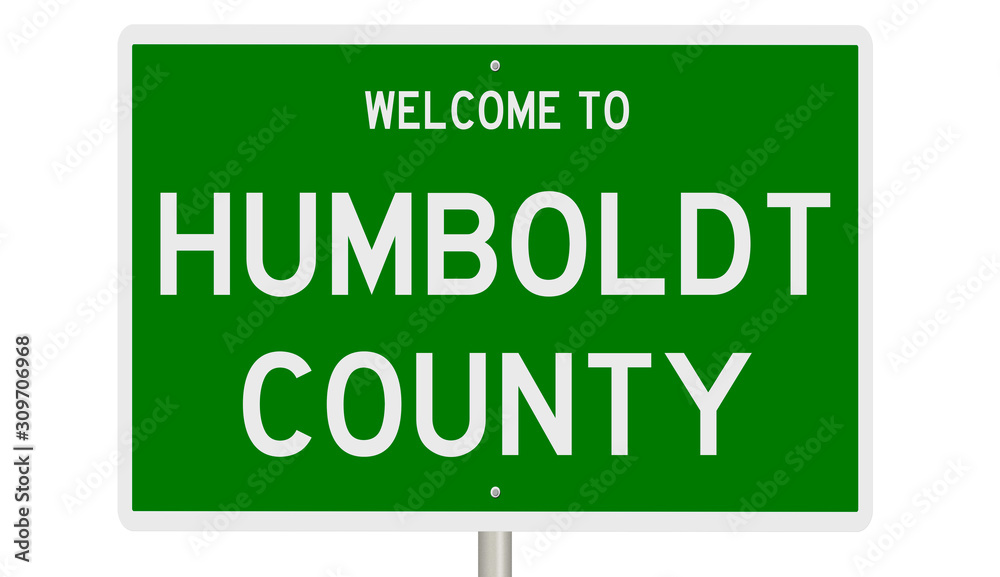 Rendering of a green 3d highway sign for Humboldt County