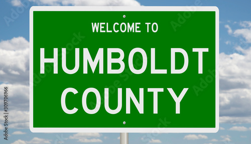 Rendering of a green 3d highway sign for Humboldt County