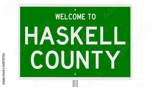 Rendering of a green 3d highway sign for Haskell County photo