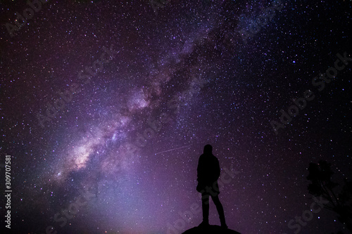 silhouette of man on milky way background