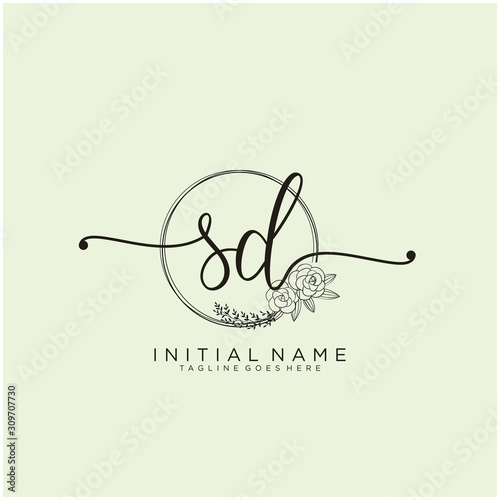 SD Letter Initial beauty monogram and elegant logo design, handwriting logo of initial signature, wedding, fashion, floral and botanical with creative template design.