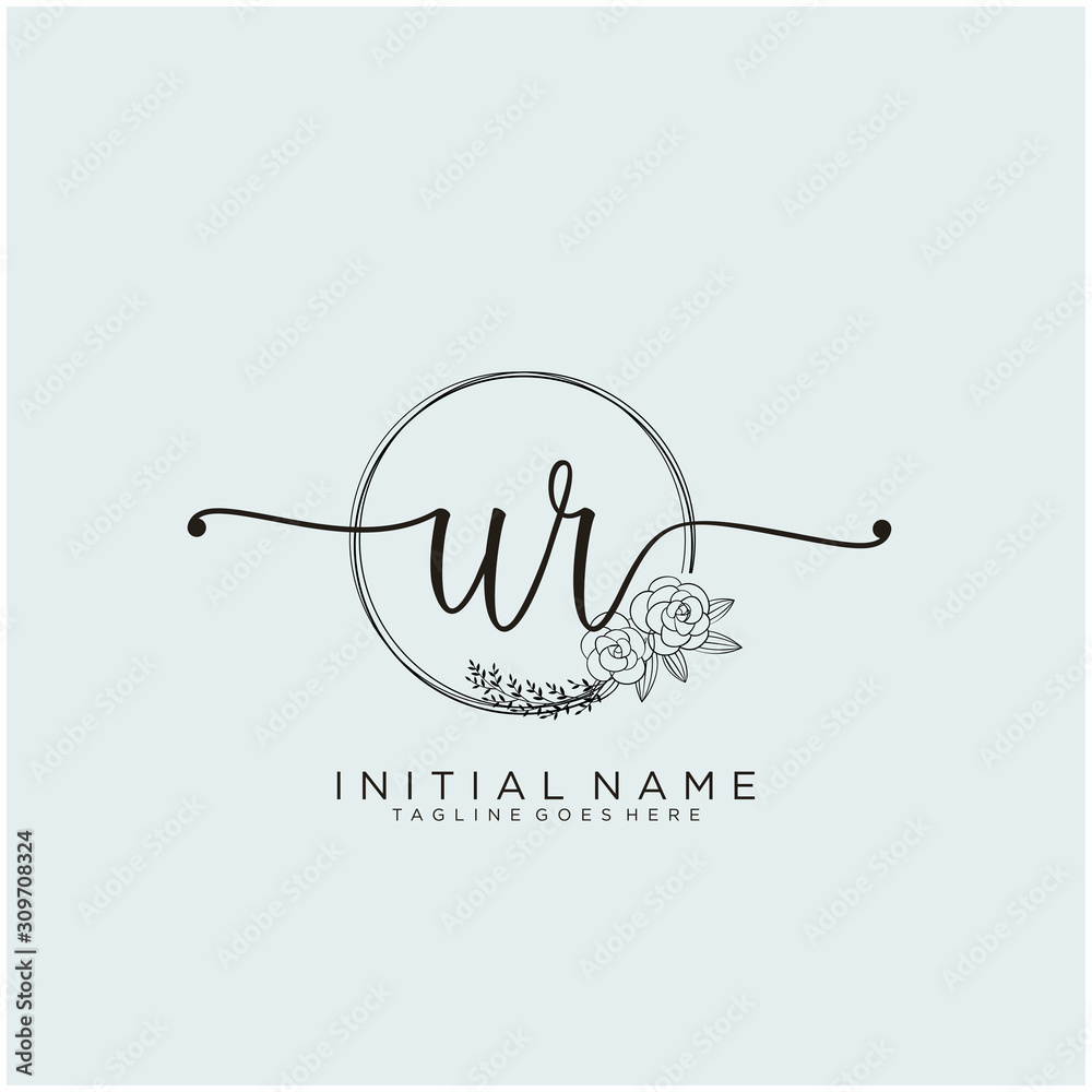 UR Letter Initial beauty monogram and elegant logo design, handwriting logo of initial signature, wedding, fashion, floral and botanical with creative template design.
