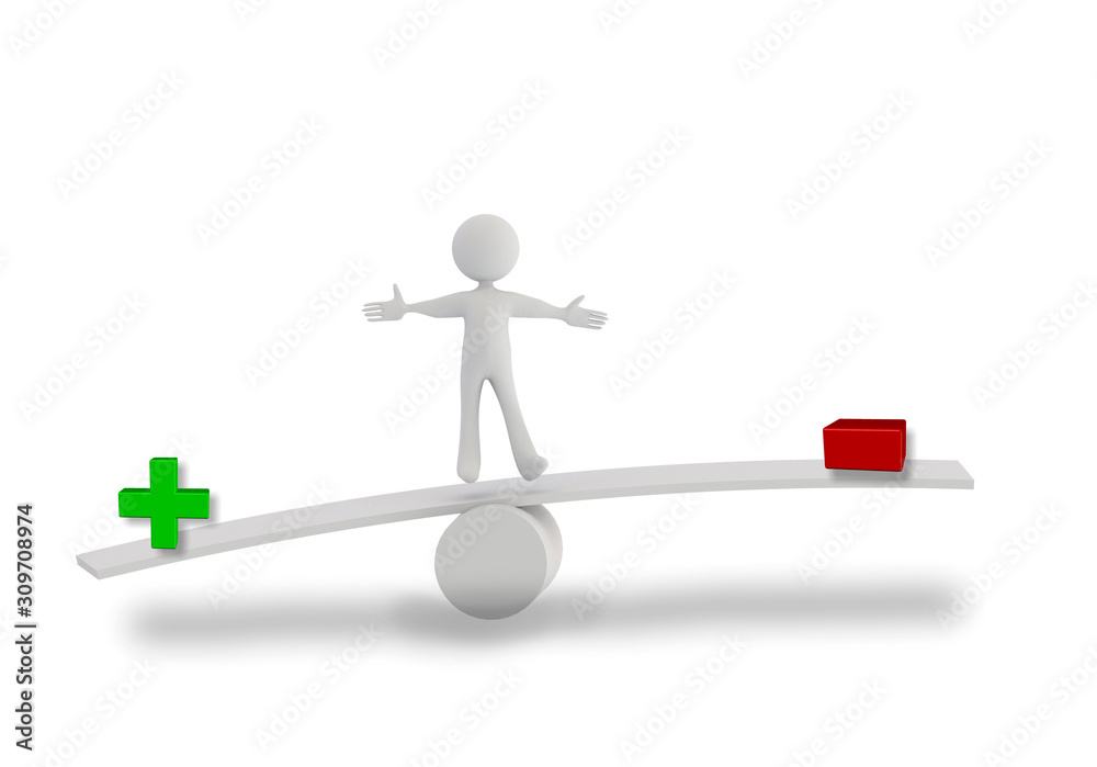 plus minus white character balance - 3d rendering plus minus white character balance - 3d rendering