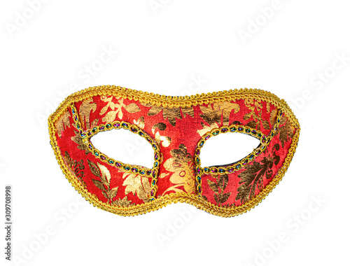 carnival mask red and gold isolate on a white background