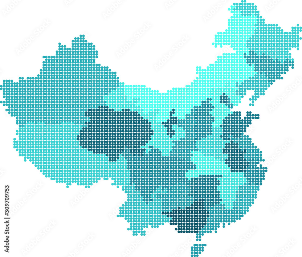 Blue square China map on white background. Vector illustration.	