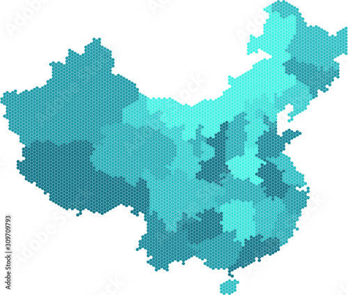 Blue circle China map on white background. Vector illustration.