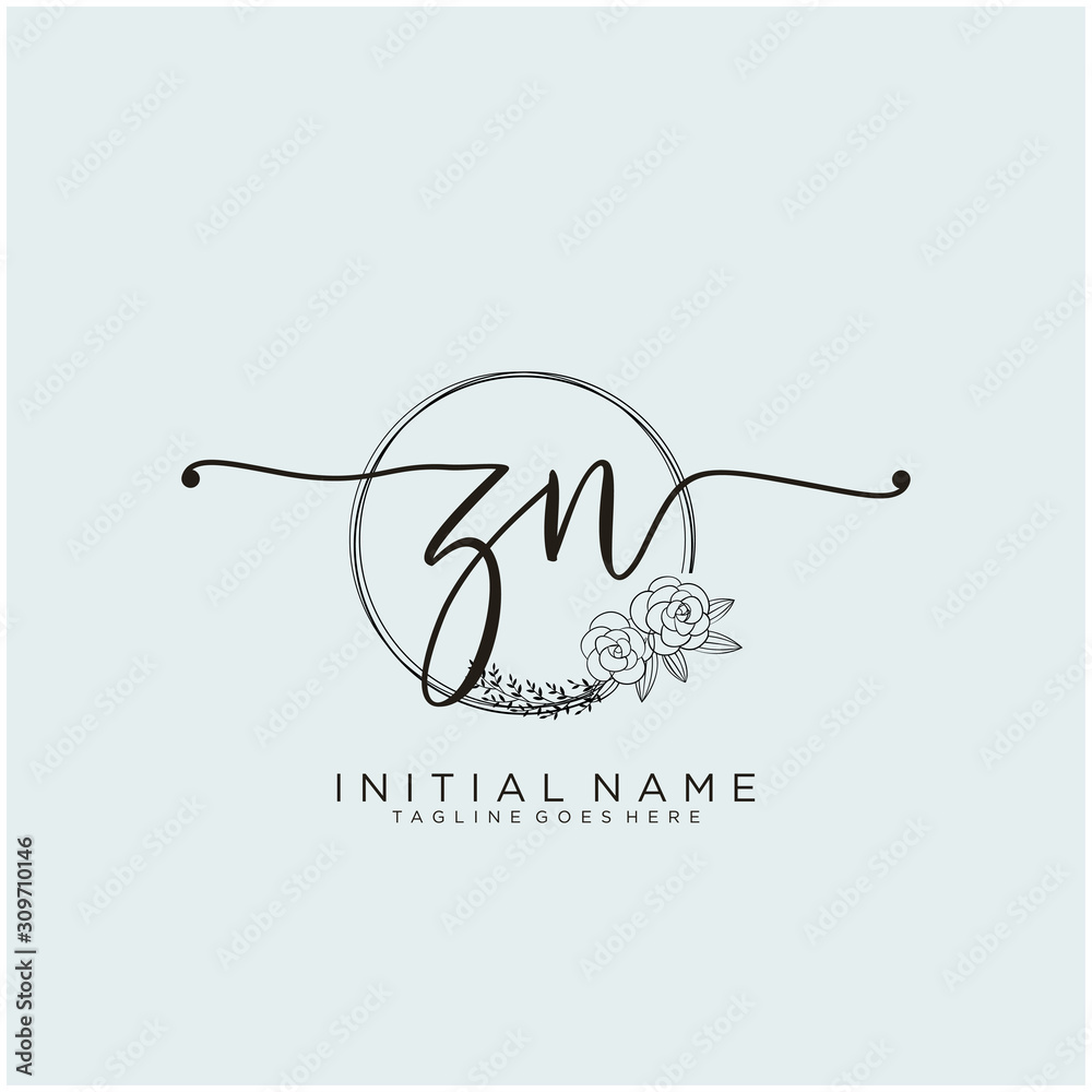 Obraz premium ZN Letter Initial beauty monogram and elegant logo design, handwriting logo of initial signature, wedding, fashion, floral and botanical with creative template design.