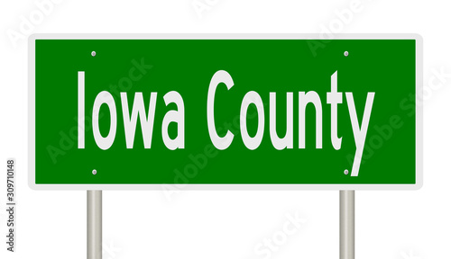 Rendering of a green 3d highway sign for Iowa County photo