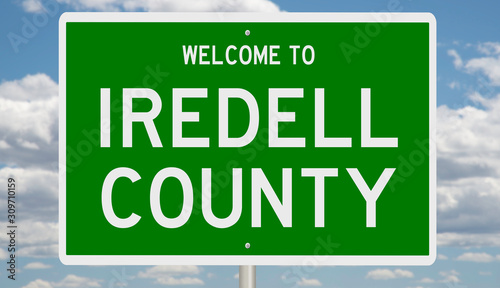 Rendering of a green 3d highway sign for Iredell County photo