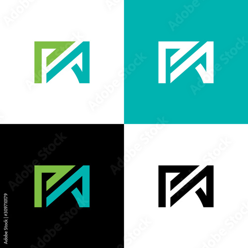 PA typography logo design with blue green colors, Initial PA letter logo template - Vector