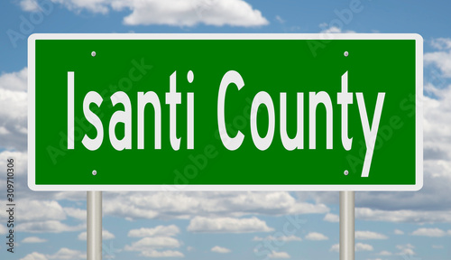 Rendering of a green 3d highway sign for Isanti County photo