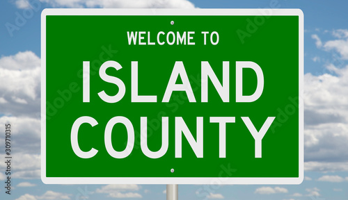Rendering of a green 3d highway sign for Island County photo
