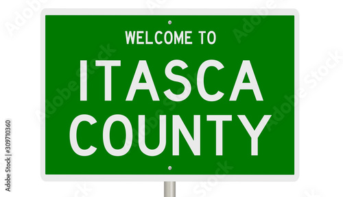 Rendering of a green 3d highway sign for Itasca County