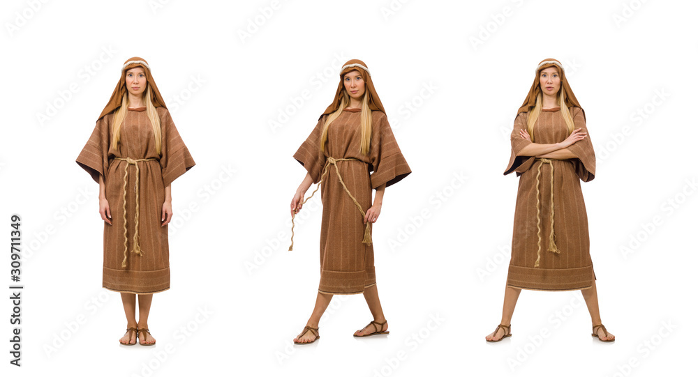 Fotka „Woman wearing medieval arab clothing on white“ ze služby Stock |  Adobe Stock