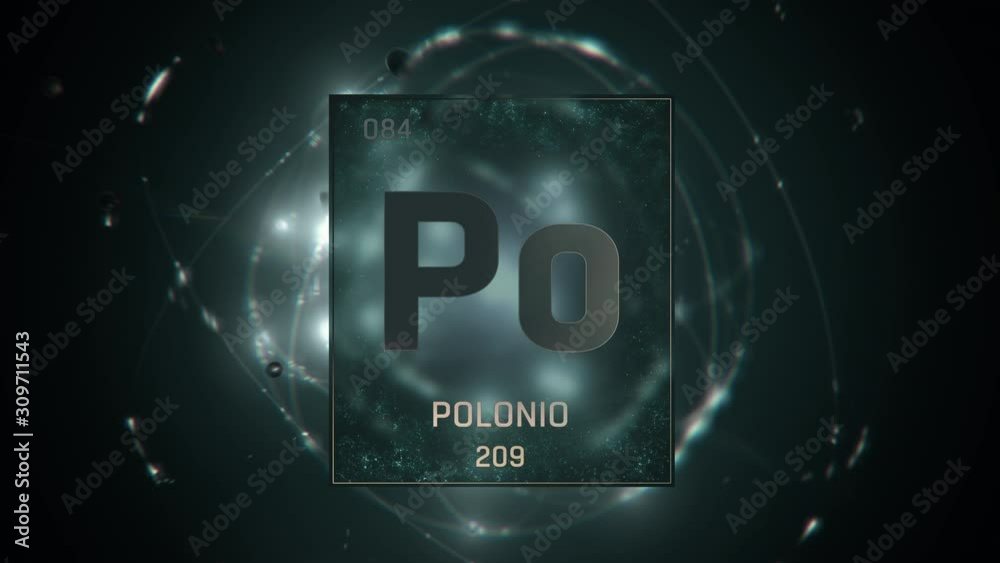 Polonium as Element 84 of the Periodic Table. Seamlessly looping 3D ...